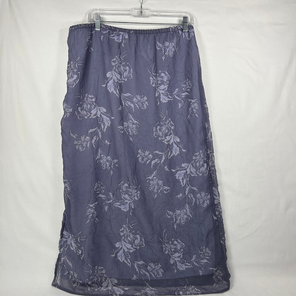 Norton McNaughton Purple Floral Midi Skirt Small Crinkle Sheer Overlay Y2K